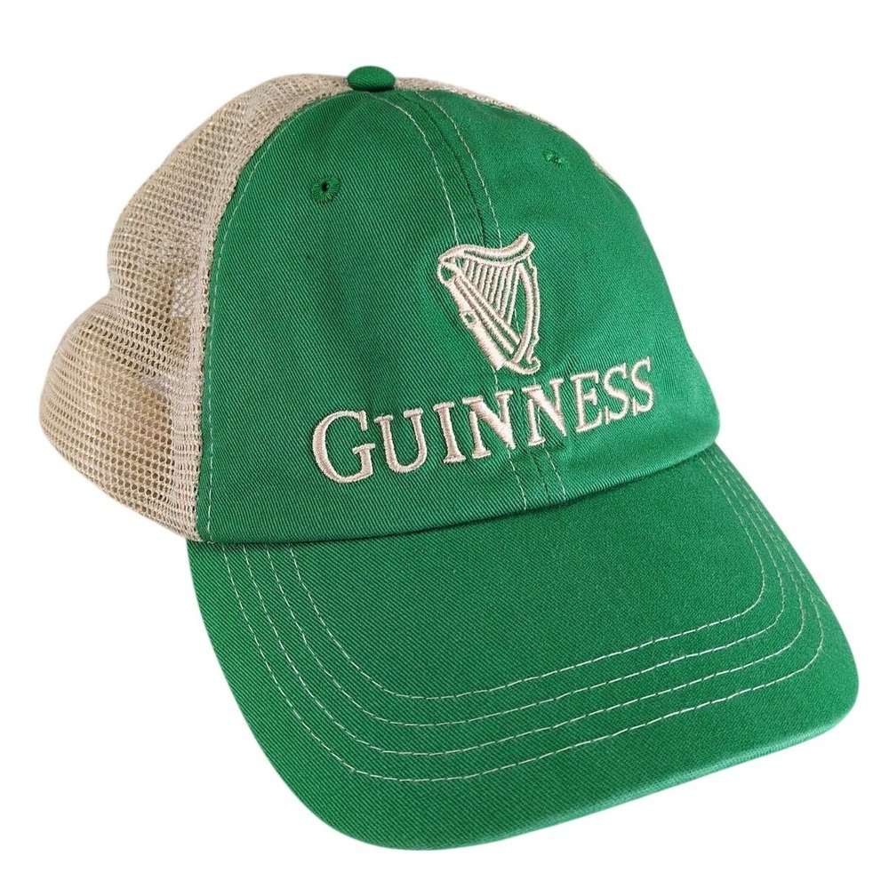 Guinness Green Beige Mesh Trucker Hat Snapback Adjustable Beer Cap Harp Ireland